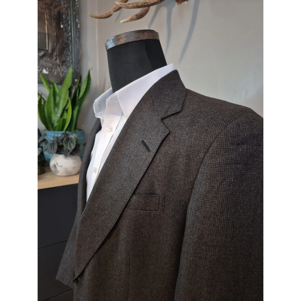 Briar Mens Brown Houndstooth Wool Sport Coat 41S Made in Italy Vintage 2 Button